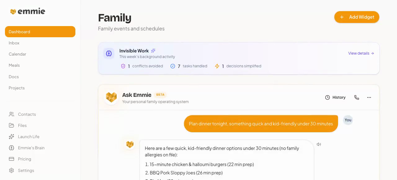 Emmie in action — families love the organized inbox and smart reminders